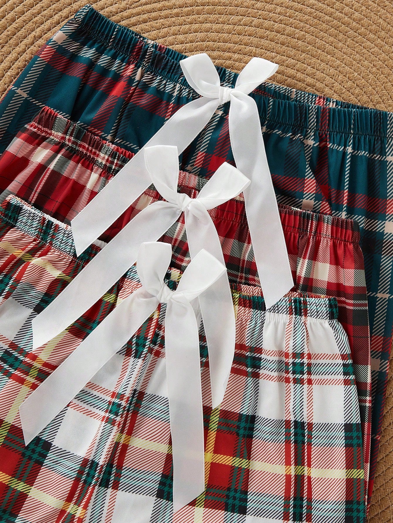 3pcs/Set Christmas Plaid Elastic Waist Pajama Pants