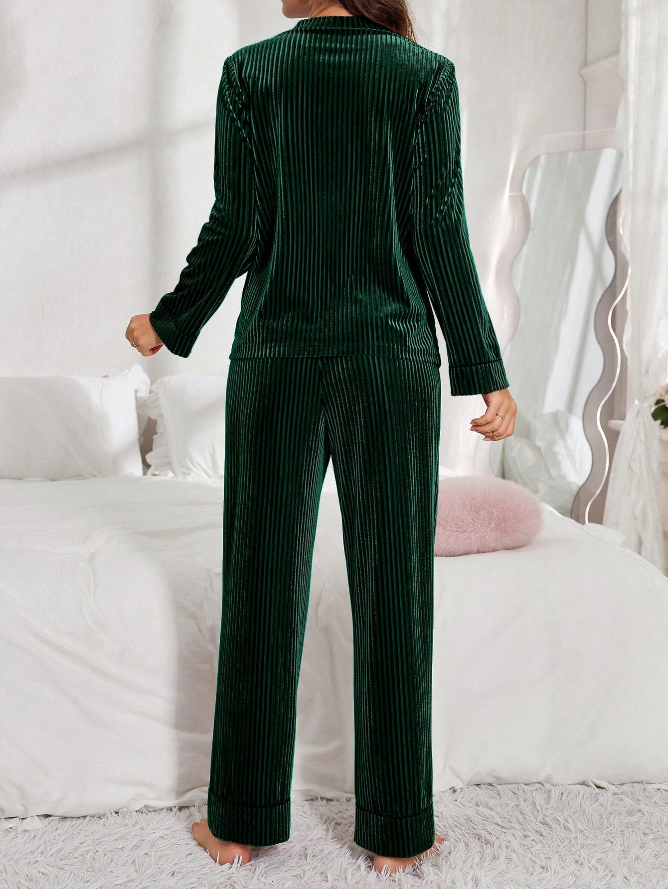 Cardigan Long Sleeve Velvet Pajama Set