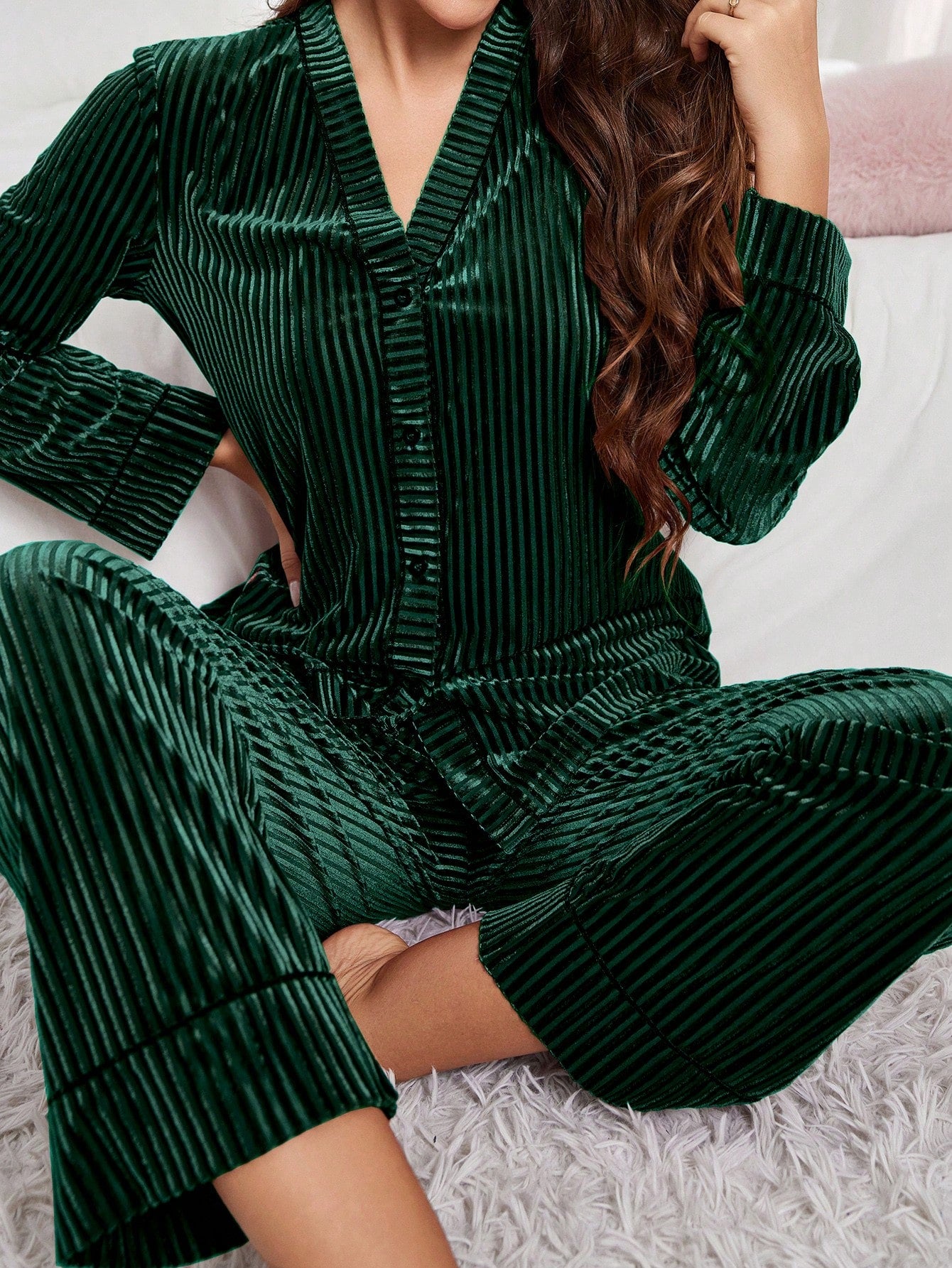 Cardigan Long Sleeve Velvet Pajama Set