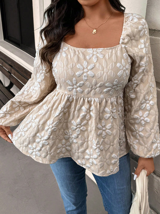 French Twist Plus Size Women Jacquard Top Apricot