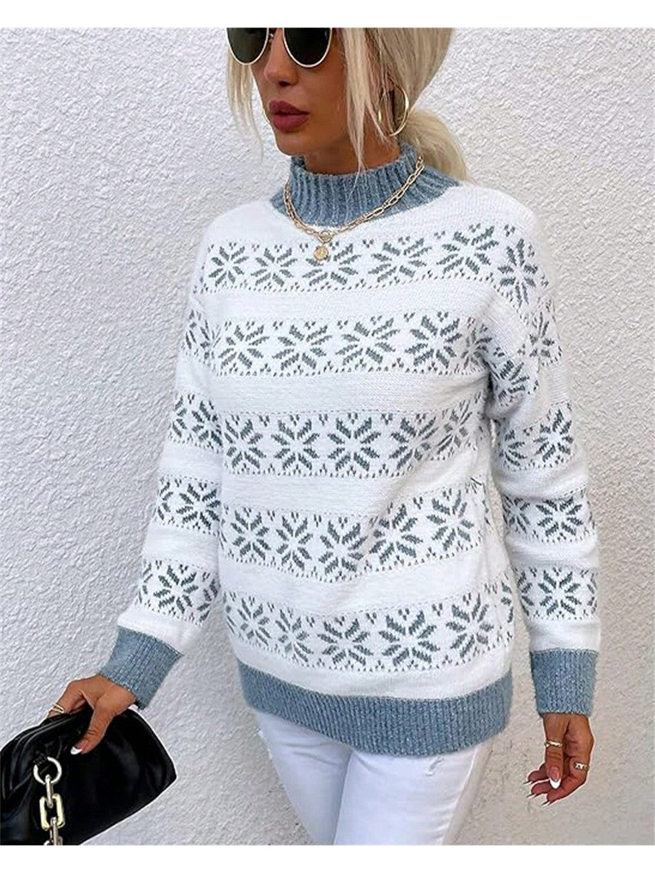 Christmas Snowflake Semi High Neck Sweater Knitted Sweater