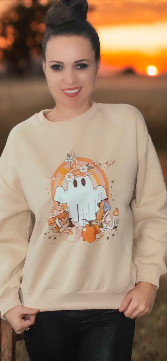 Happy Hippie Halloween Print Drop Shoulder Sweatshirt