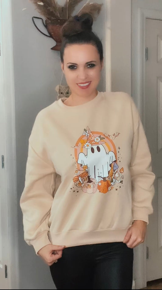 Happy Hippie Halloween Print Drop Shoulder Sweatshirt