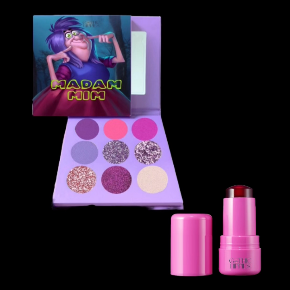 Gothic Hippies - Madam Mim and Madam Medusa Eyeshadow Pallets and Jelly Lip & Cheek Tint Set incl. Cauldron Mug