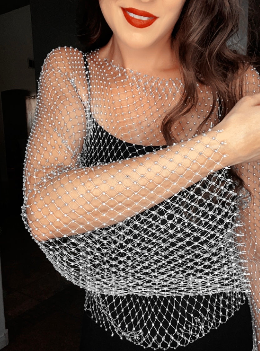 I see through you Rhinestone Studded Fishnet Top Without Bra