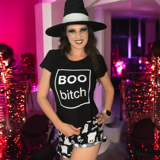 Conjunto corto de pijama Boo Bitch - Negro/Blanco