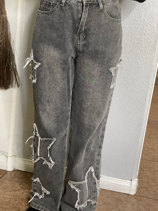 Grunge Punk Star Pattern Straight Leg Jeans
