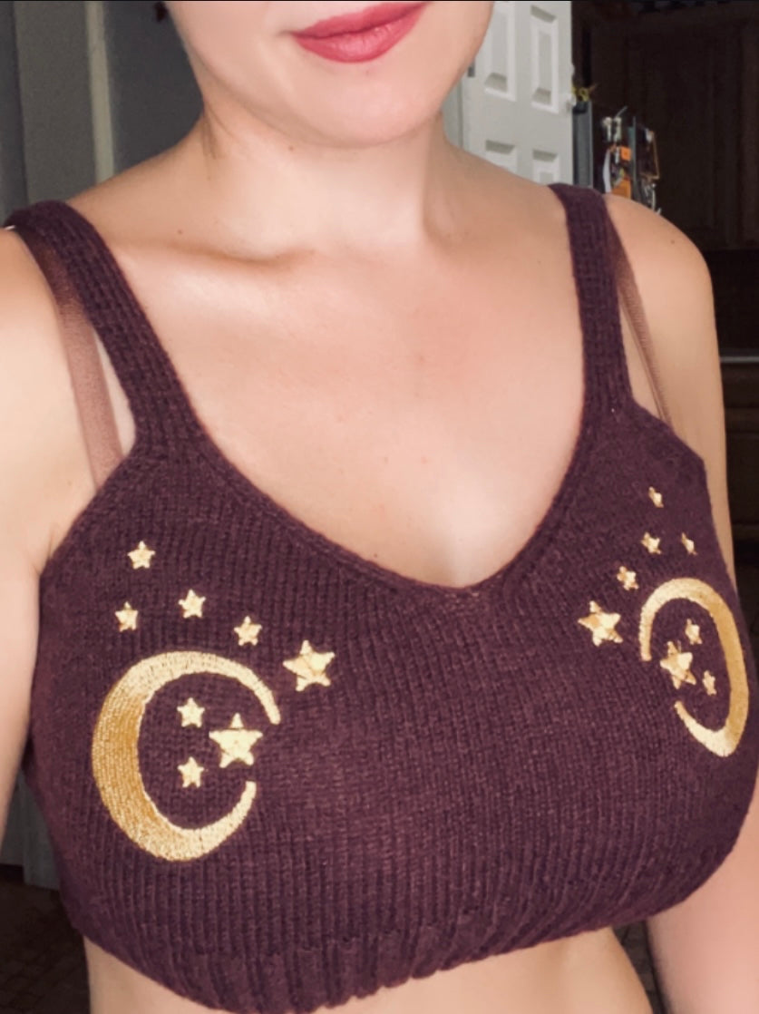 Hippie Moon Star Embroidery Cami Knit Top