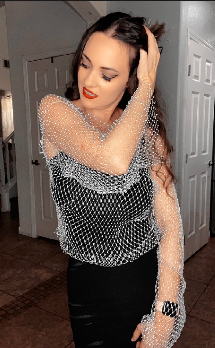 I see through you Rhinestone Studded Fishnet Top Without Bra