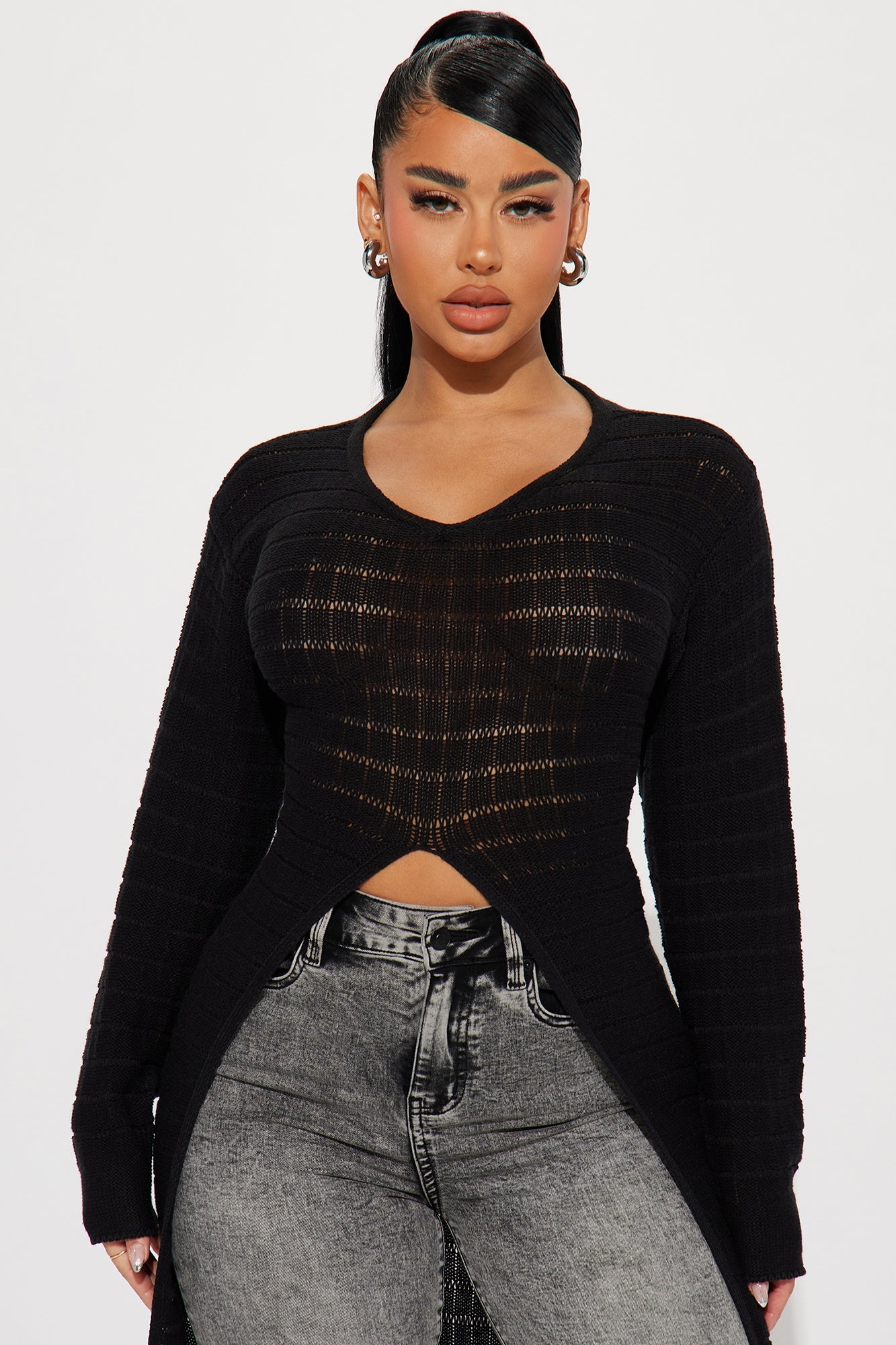 The Brightside Maxi Sweater Top - Black