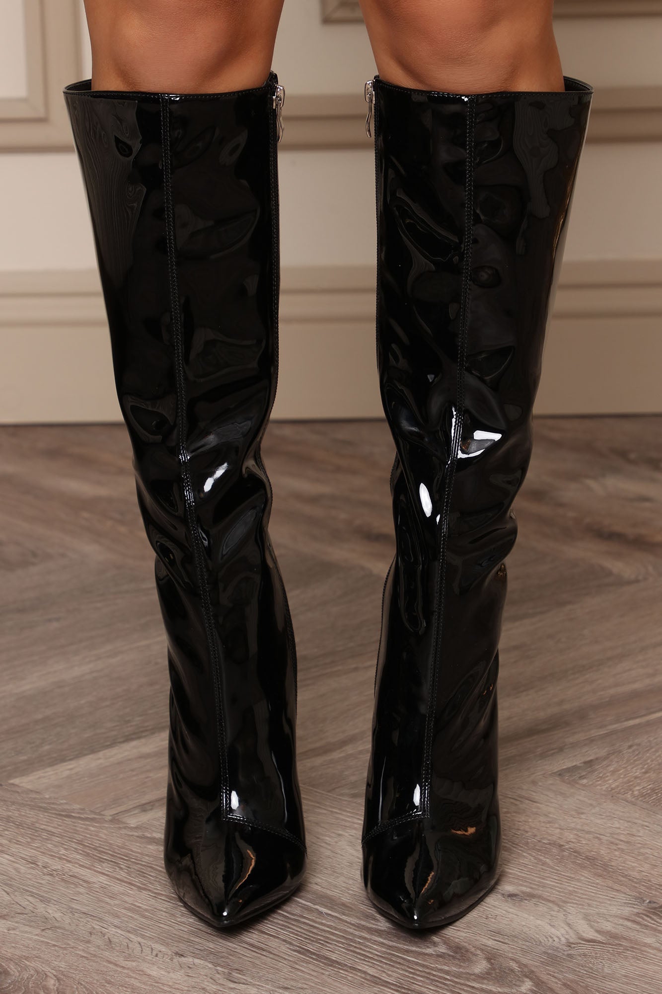 Cassie Patent Knee High Boot - Black