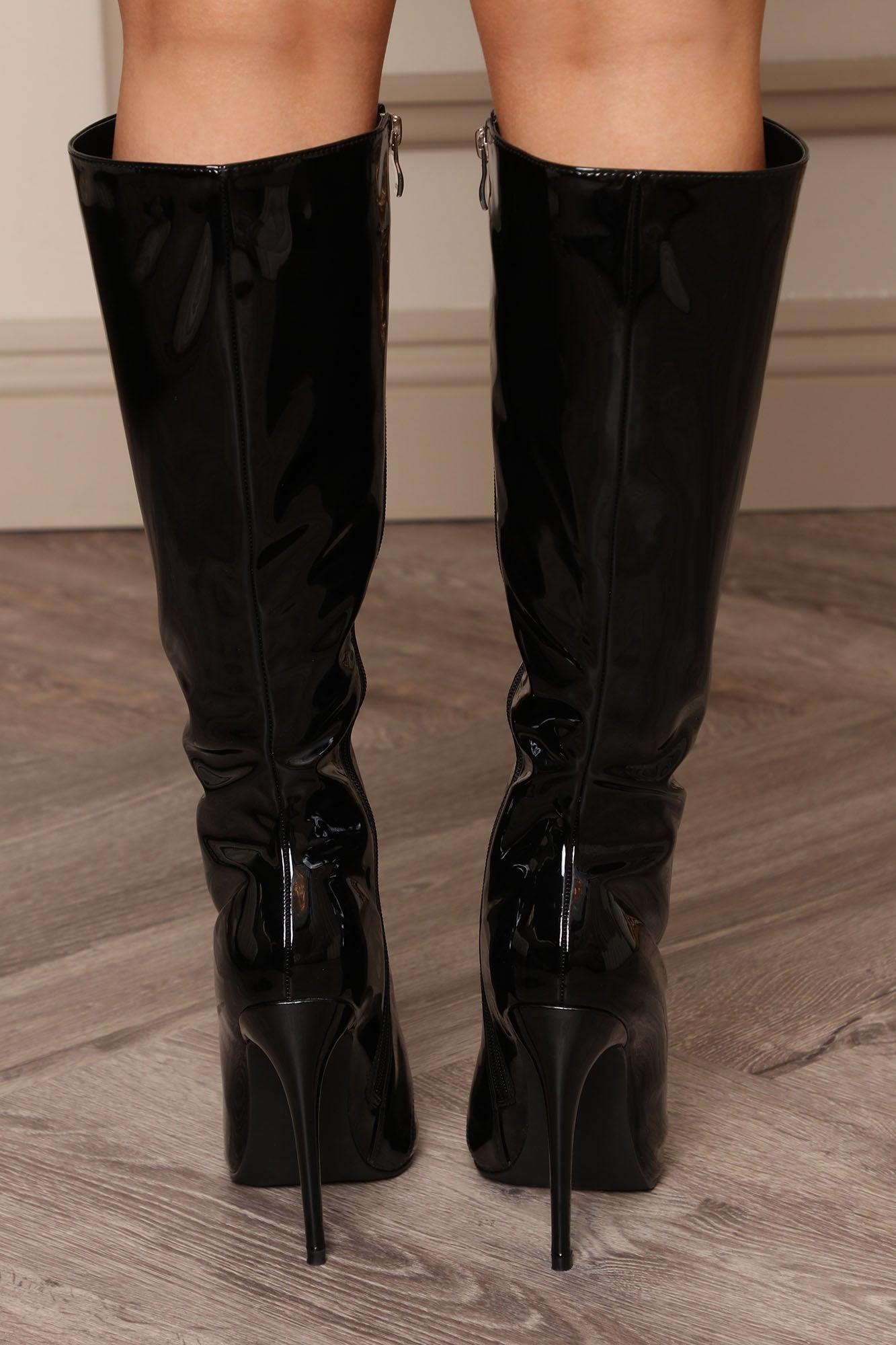 Cassie Patent Knee High Boot - Black