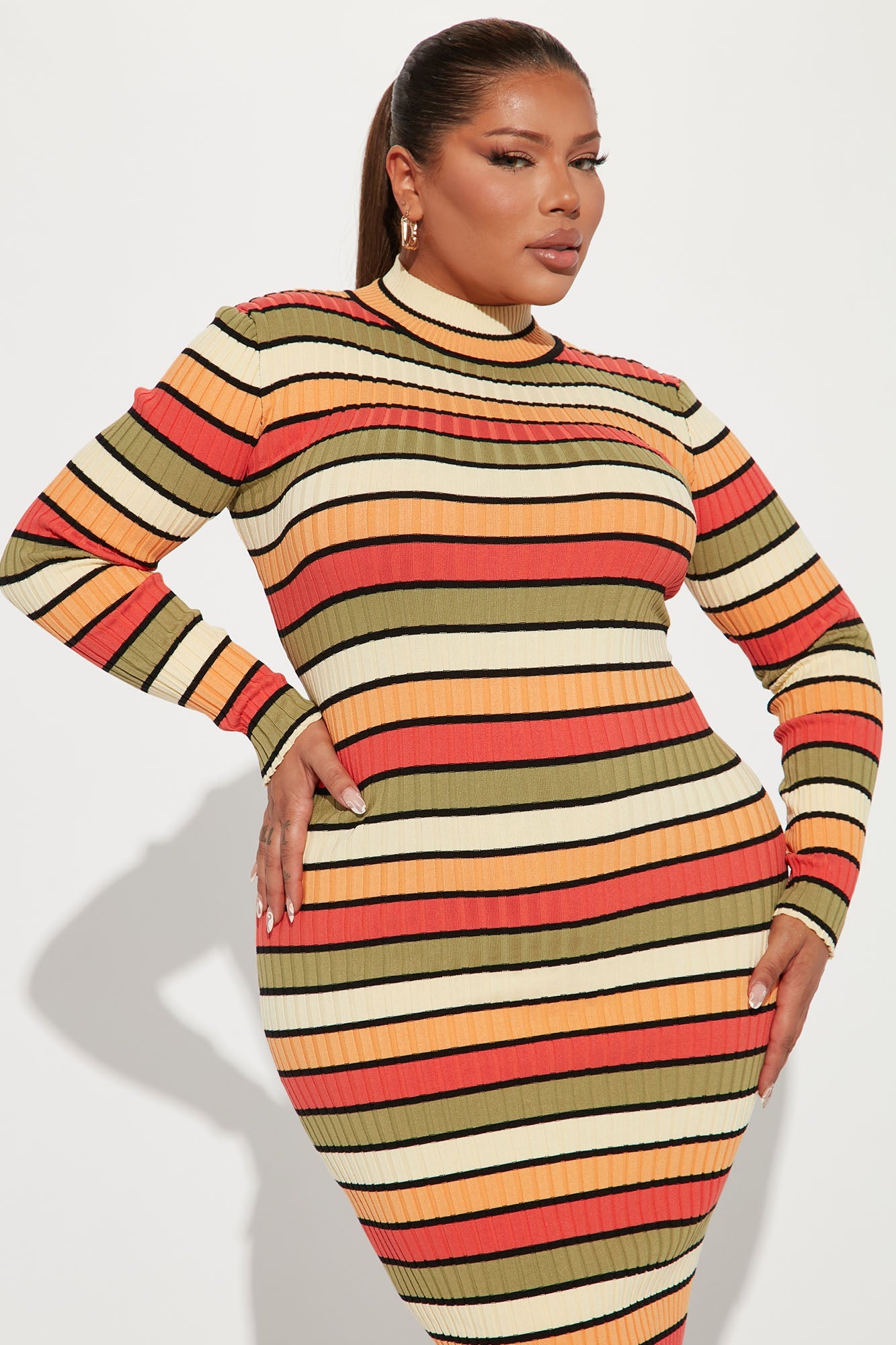 Autumn Love Sweater Midi Dress - Multi Color