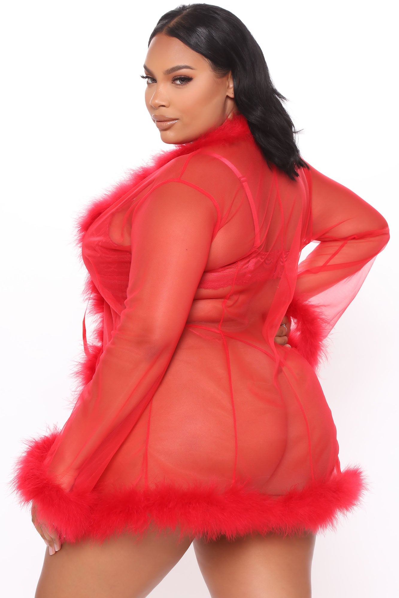 Softest Touch Fluff Mesh Robe - Red