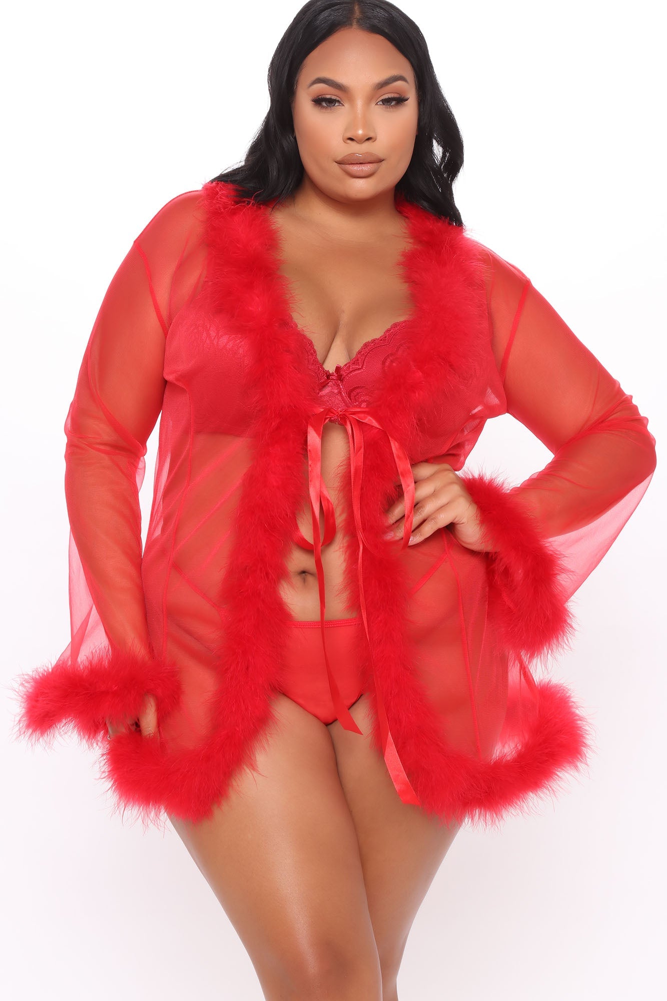 Softest Touch Fluff Mesh Robe - Red