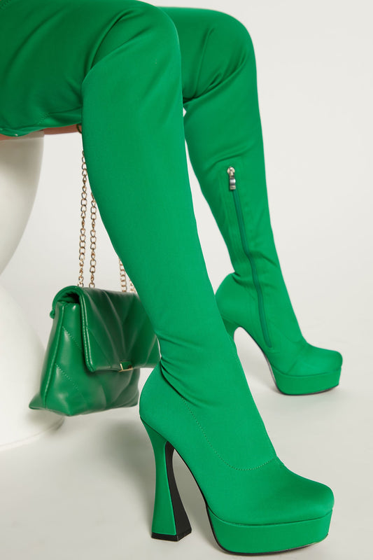 Front Cover Over The Knee Boots - Green