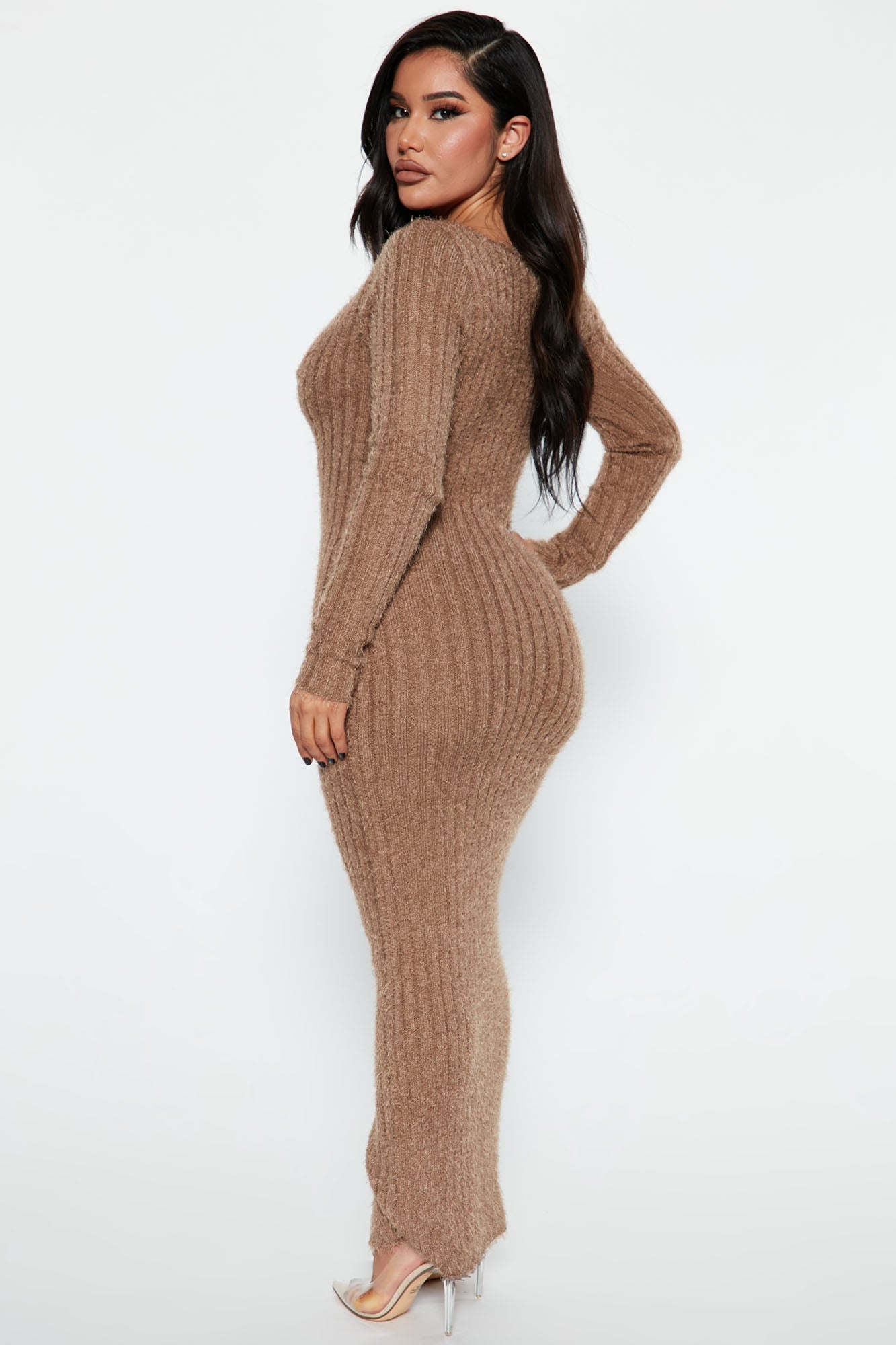 Farrah Fuzzy Sweater Midi Dress - Mocha