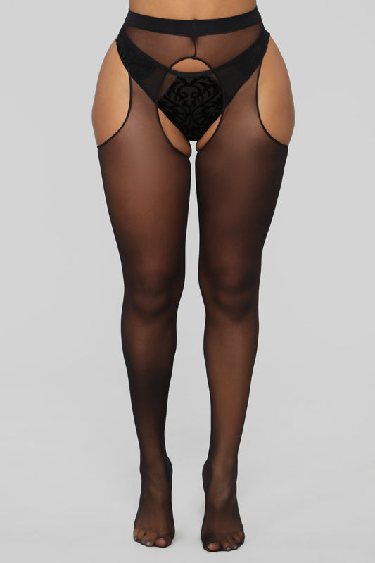One Way Or The Other Garter Tights - Black