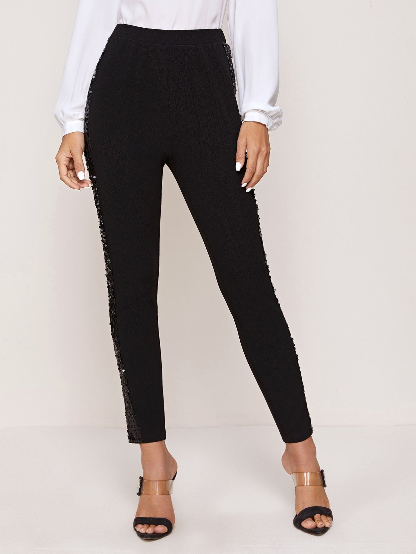 Sparkle Sequin Panel Cropped Skinny Pants