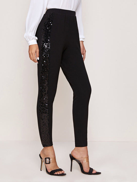 Sparkle Sequin Panel Cropped Skinny Pants