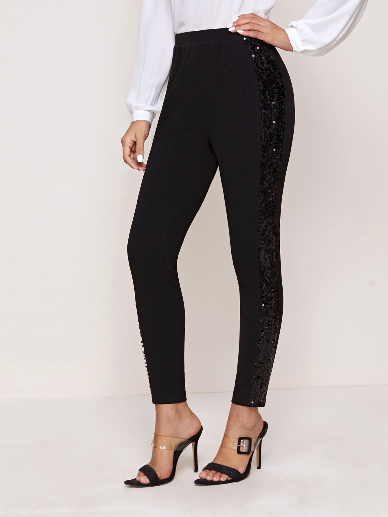 Sparkle Sequin Panel Cropped Skinny Pants