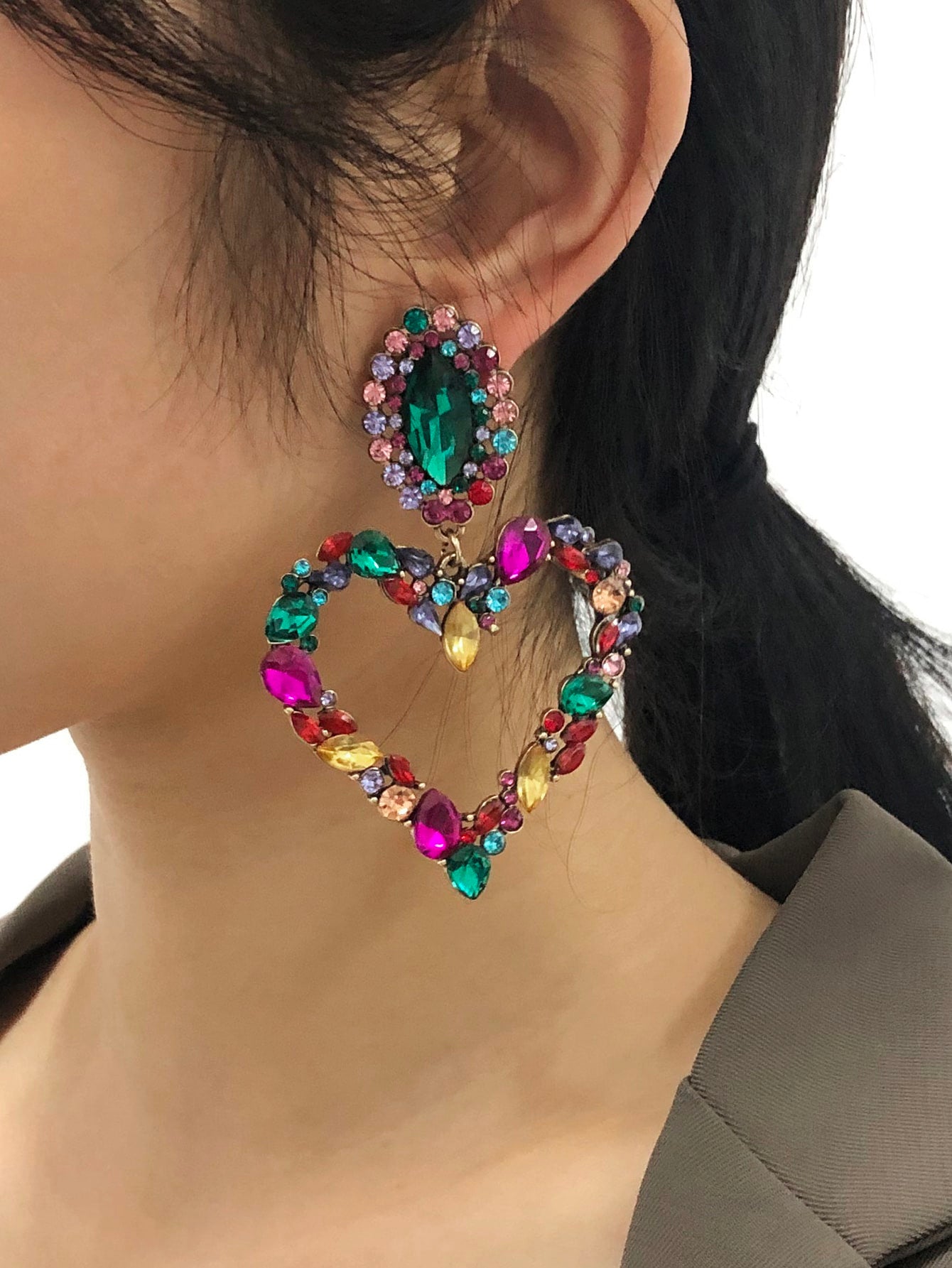 Look At Me Rhinestone Heart Drop Earrings