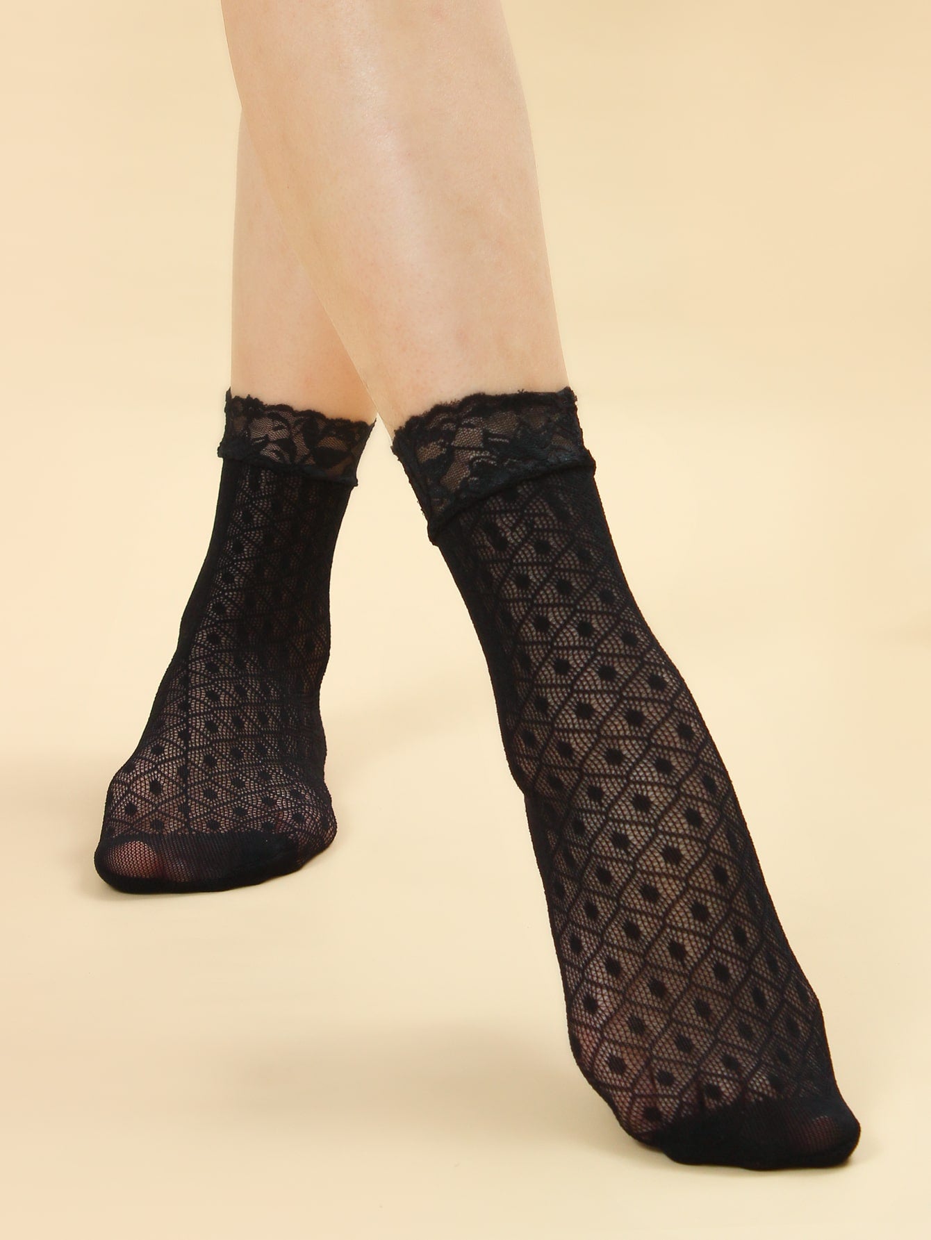 Sultry Polka Dot Fishnet Socks - 5 pairs