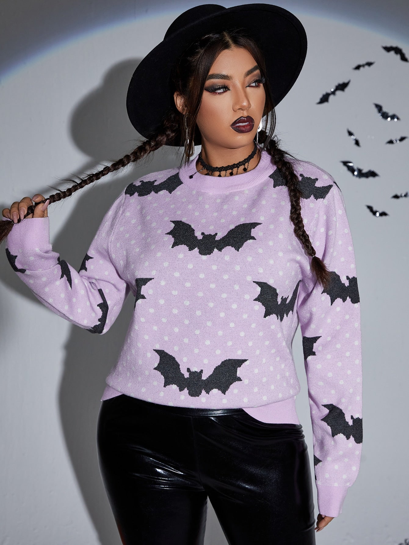 Plus Polka Dot & Halloween Bat Pattern  Sweater