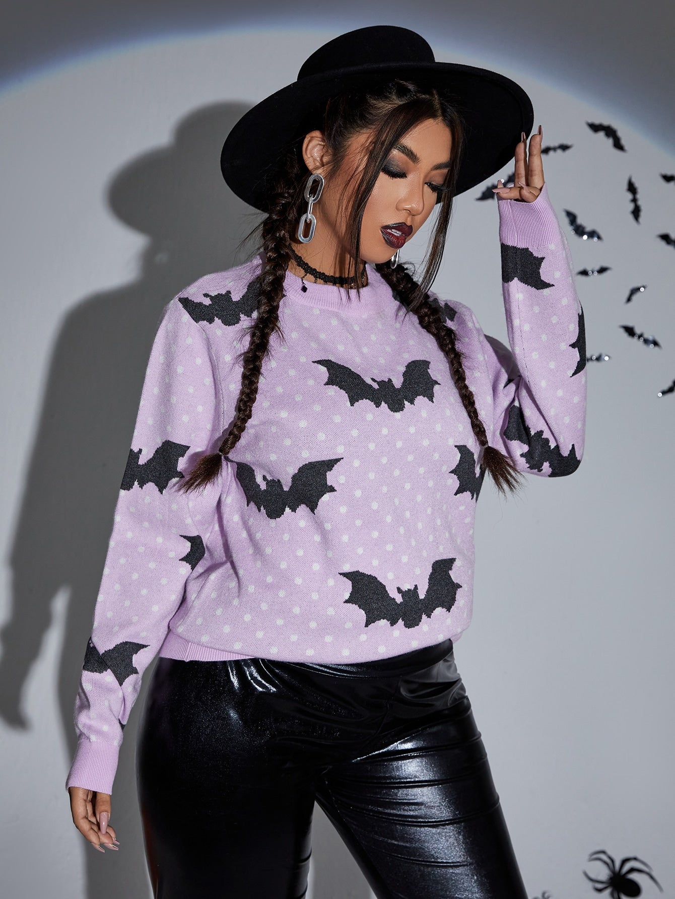 Plus Polka Dot & Halloween Bat Pattern  Sweater