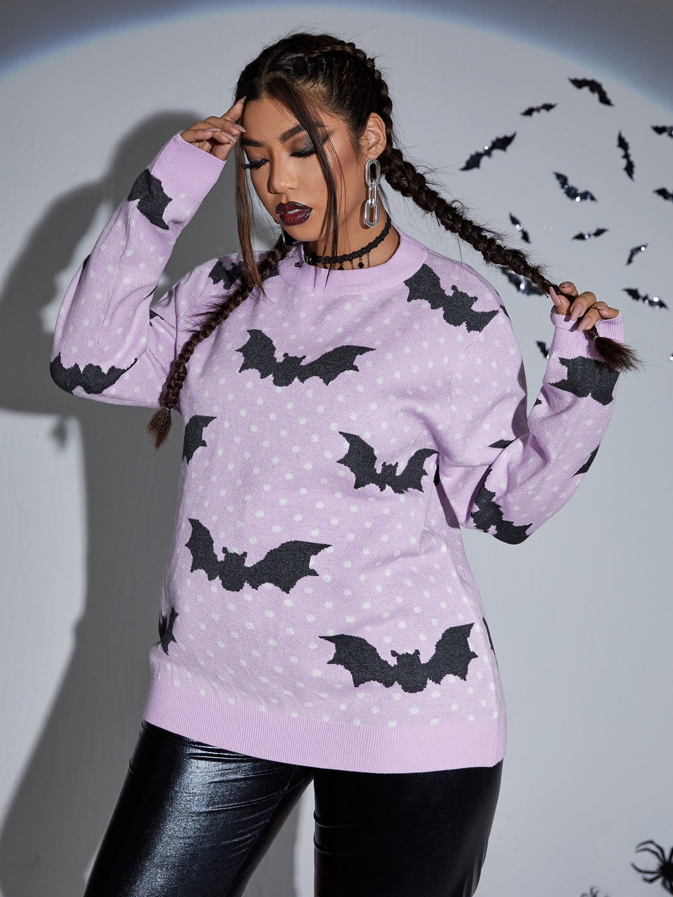 Plus Polka Dot & Halloween Bat Pattern  Sweater