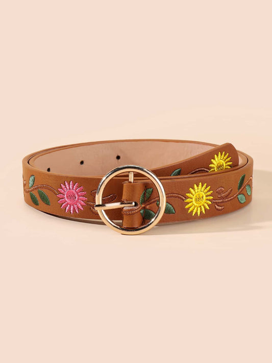 Flower Embroidered Belt With Hole Punch