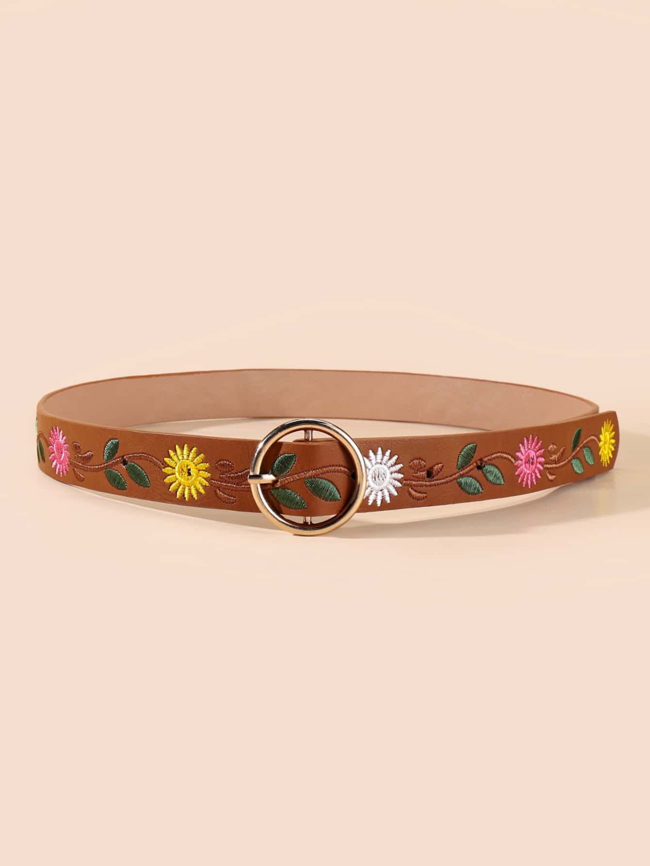Flower Embroidered Belt With Hole Punch