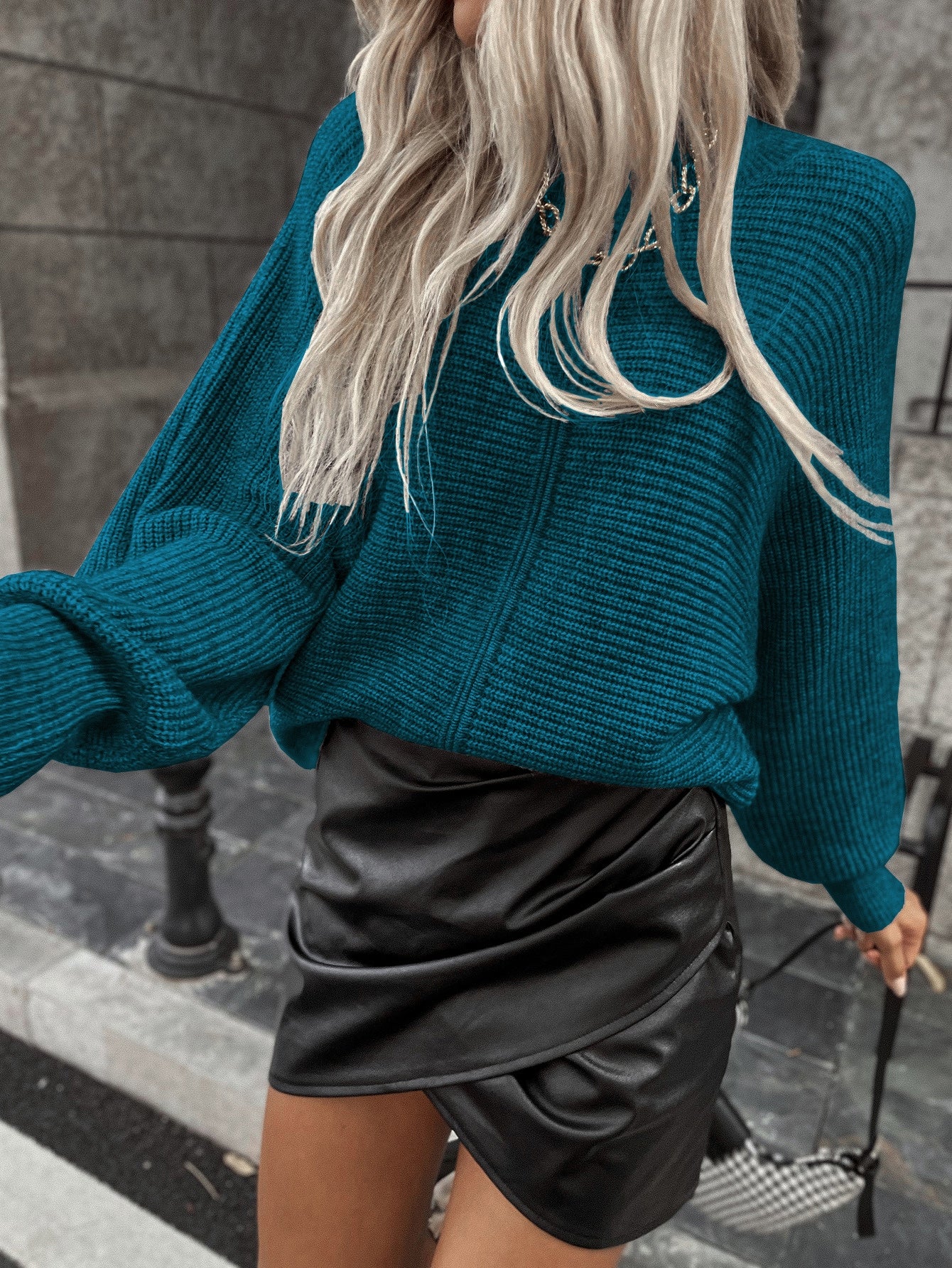Perfect Day Rib-Knit Batwing Sleeve Sweater
