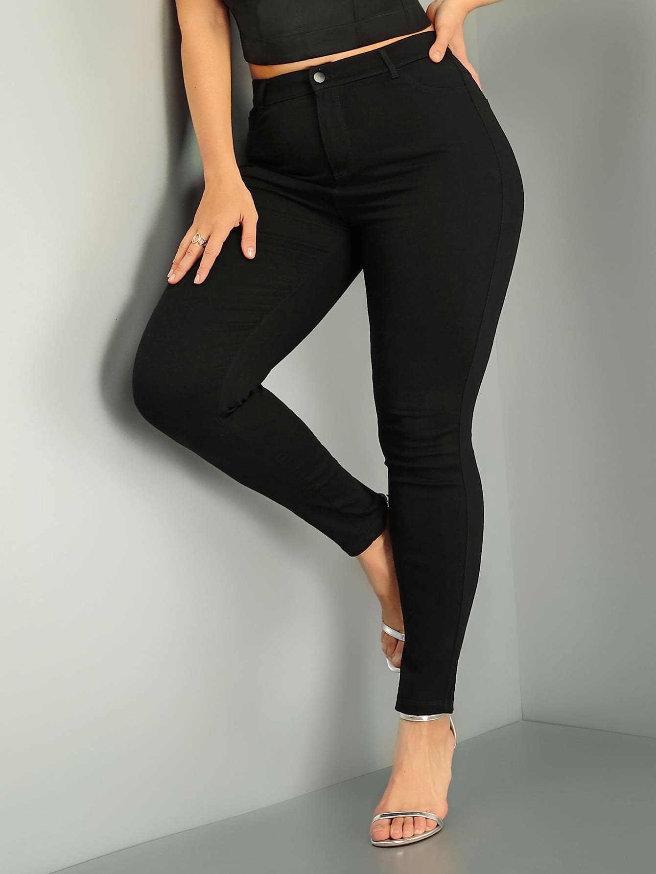 Plus* Zipper Fly Solid Skinny Pants