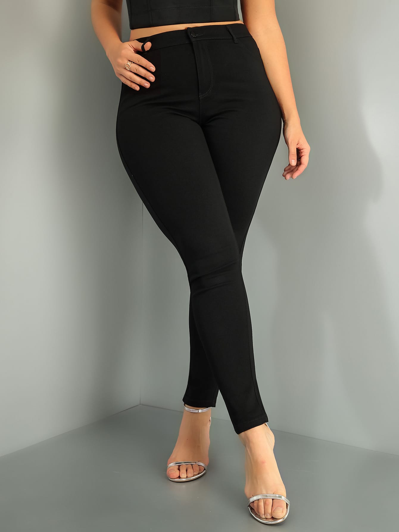 Plus* Zipper Fly Solid Skinny Pants