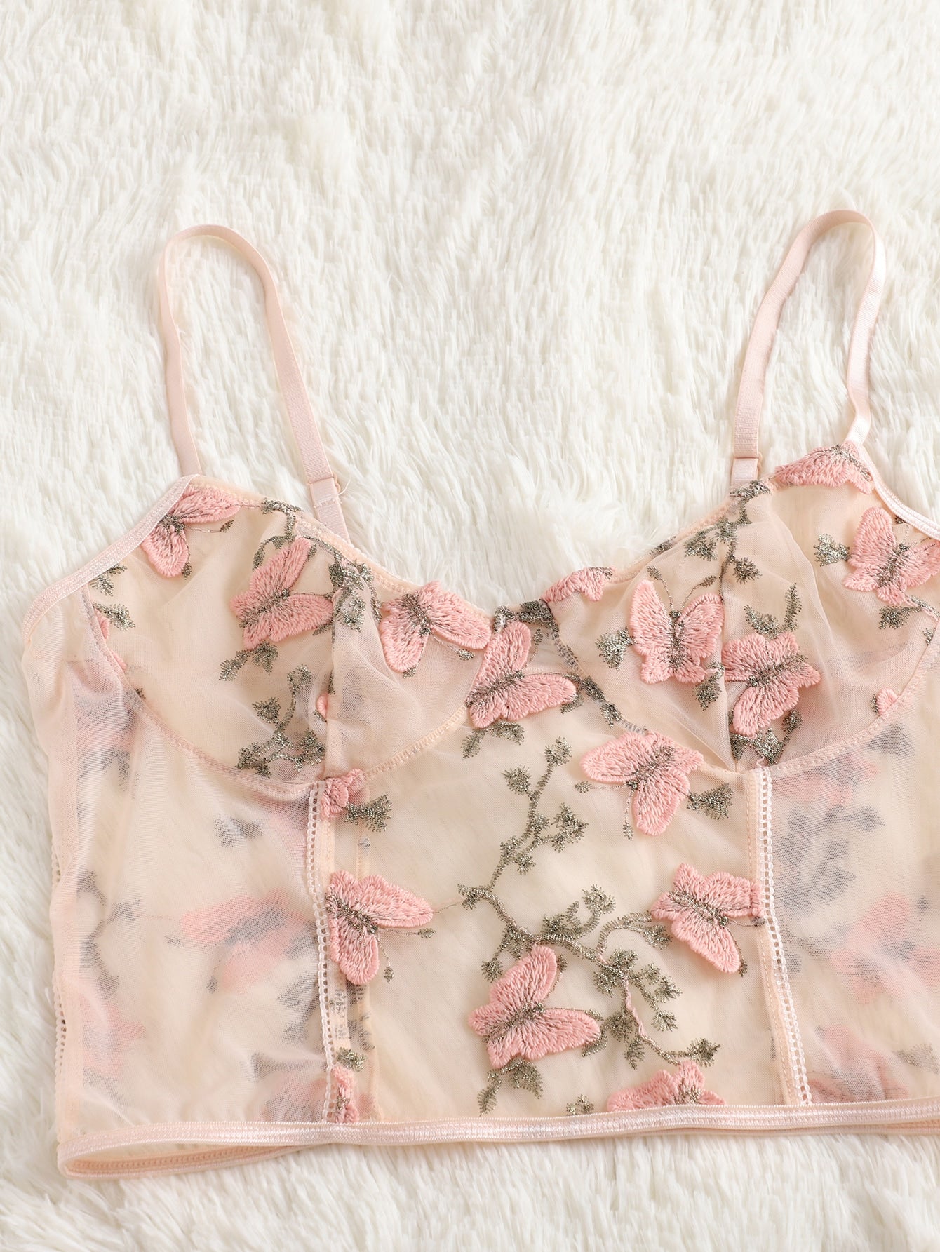 Spread Your Wings Plus Butterfly Embroidery Sheer Mesh Lingerie Set
