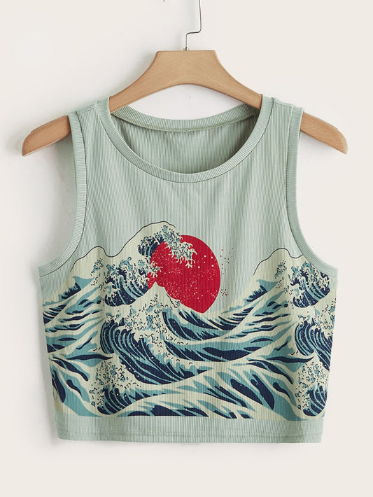Camiseta sin mangas con estampado de ondas Siren Moon Plus