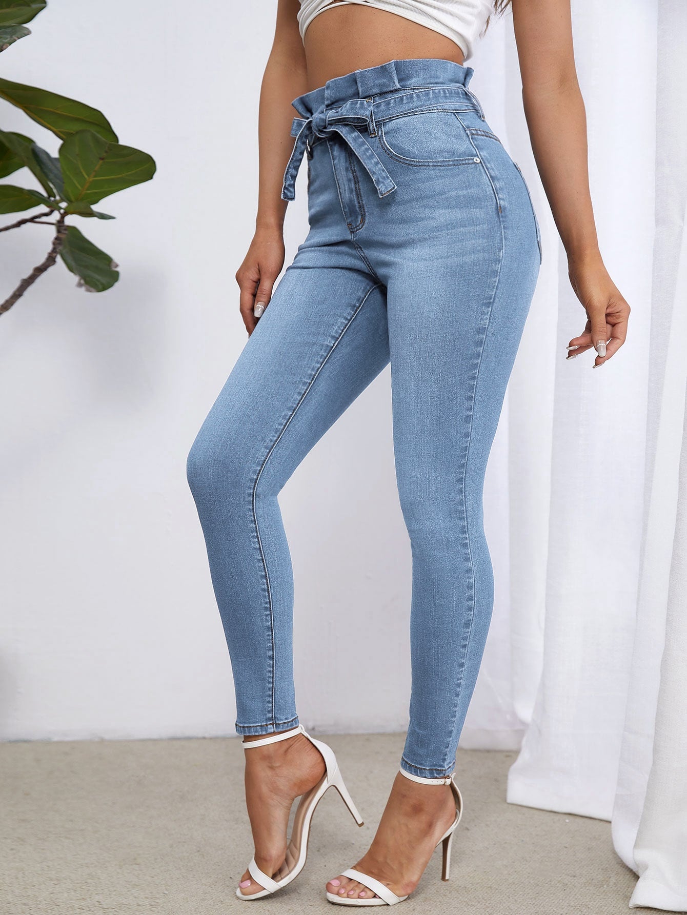 Cutie High Waist Belted Skinny Jeans