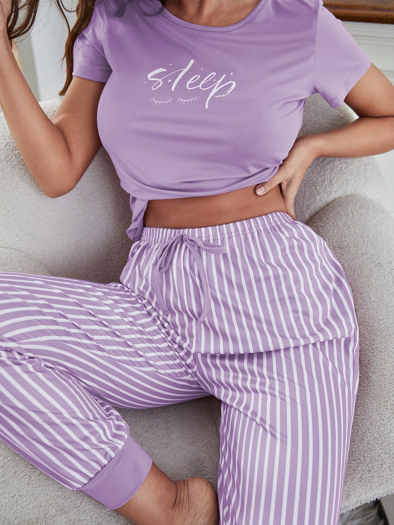 Sleep Graphic Tee & Striped Pants PJ Set