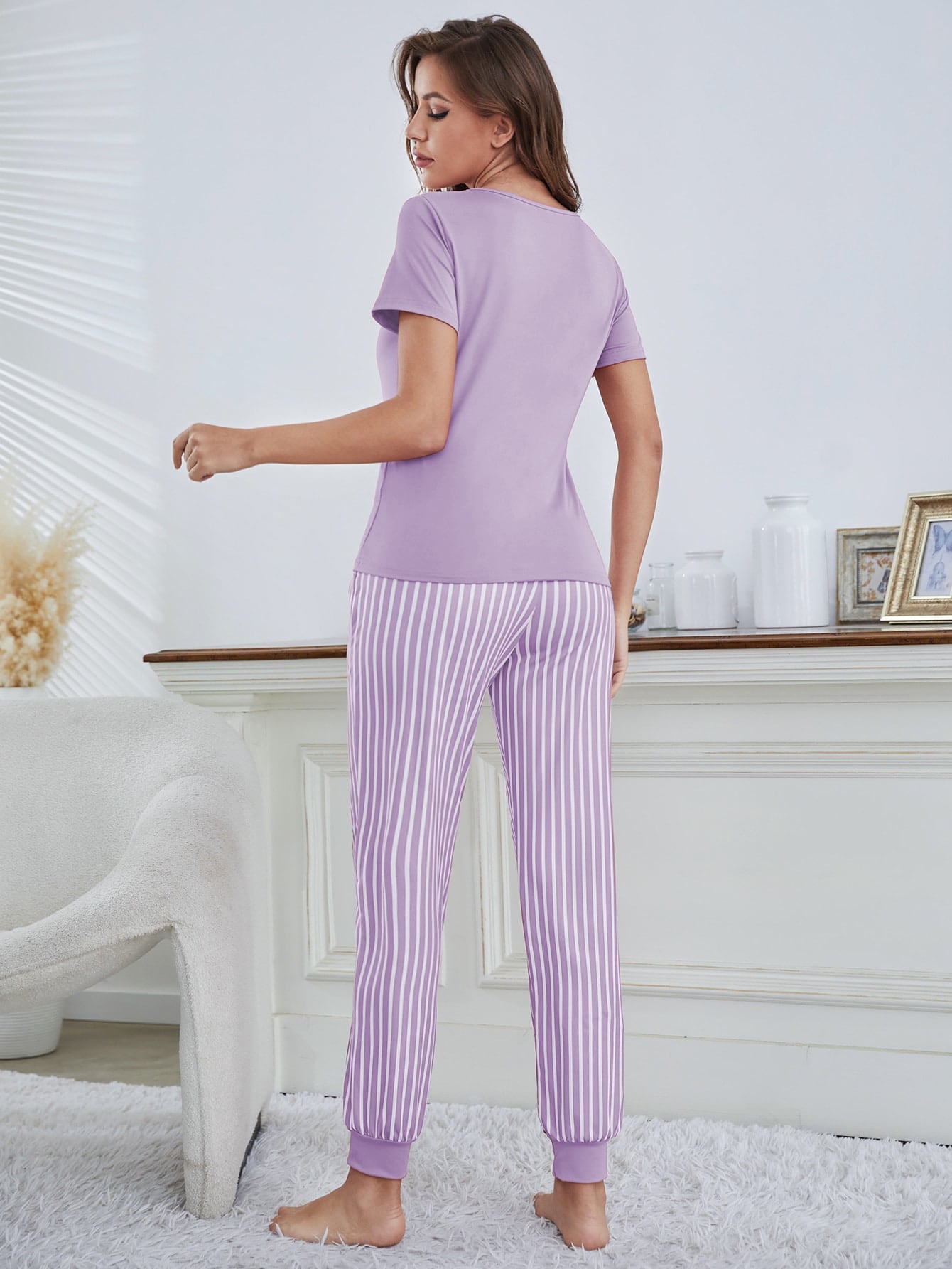 Sleep Graphic Tee & Striped Pants PJ Set