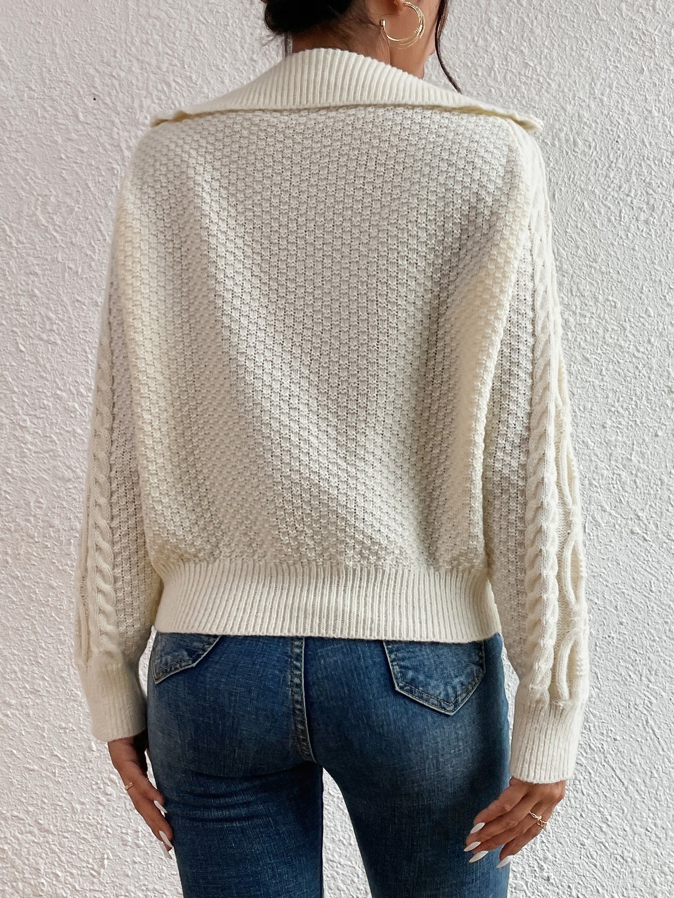 May I? Cable Knit Half Zip Sweater
