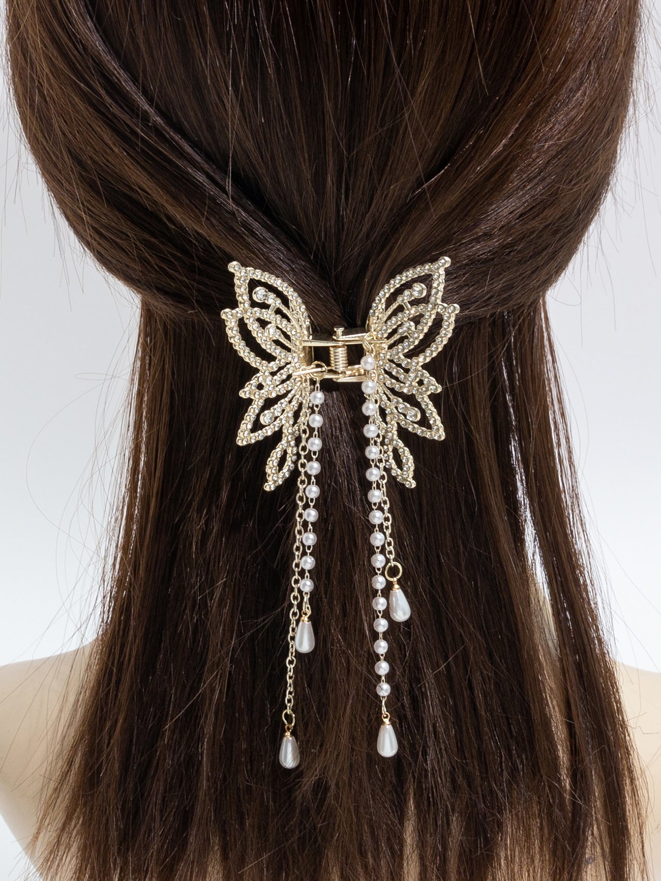 Pinza para el cabello de lujo con diseño de mariposa y diamantes de imitación