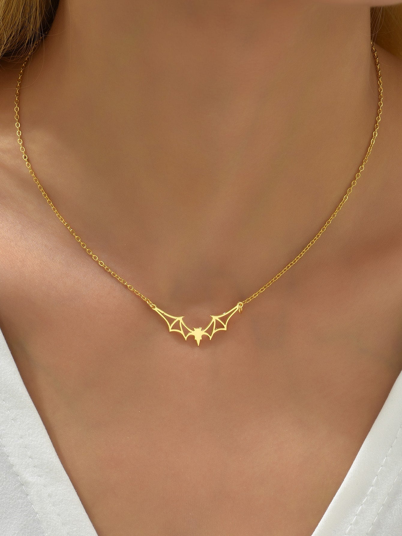 Hollow Out Bat Charm Necklace