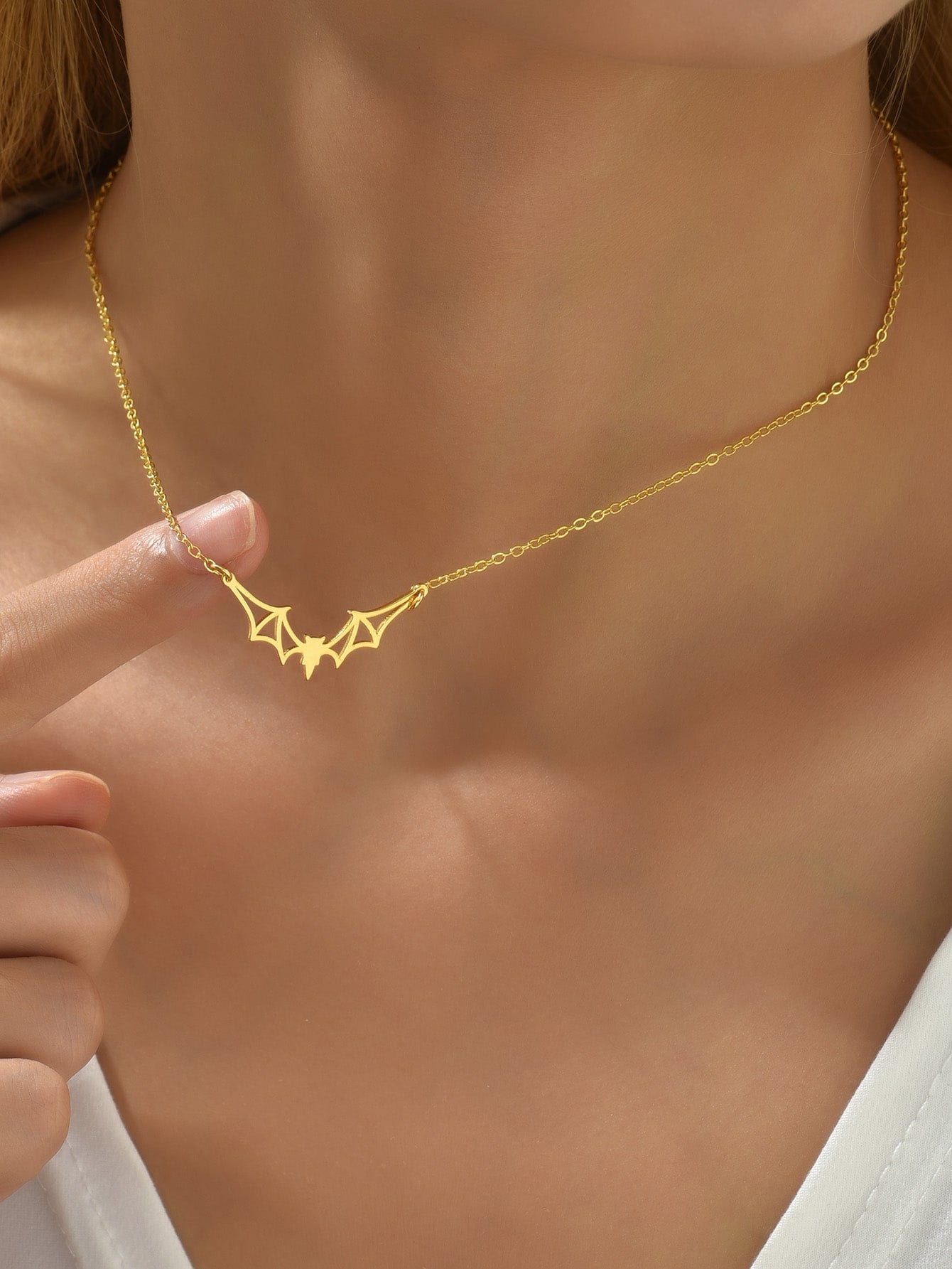 Hollow Out Bat Charm Necklace