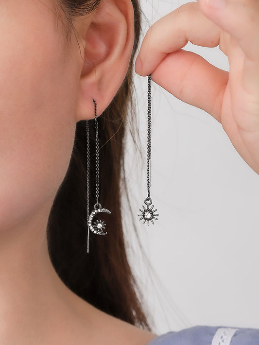 Sun Moon Decor Mismatched Threader Earrings