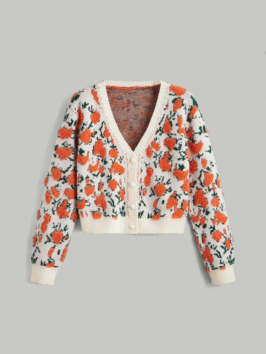 Vintage Autumn Allover Floral Pattern Cardigan