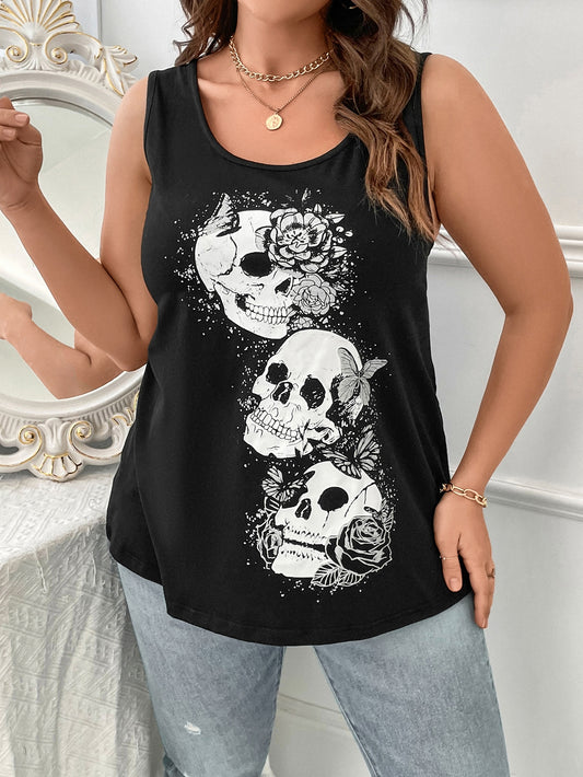 Spooky Scary Skeletons Plus Camiseta sin mangas con estampado floral y calavera