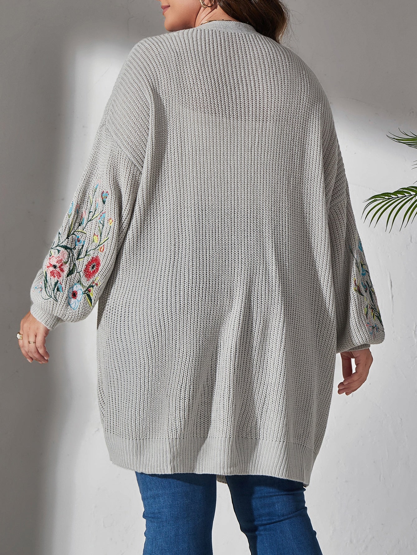 Secret Garden Cardigan Plus Floral Embroidered Drop Shoulder Duster