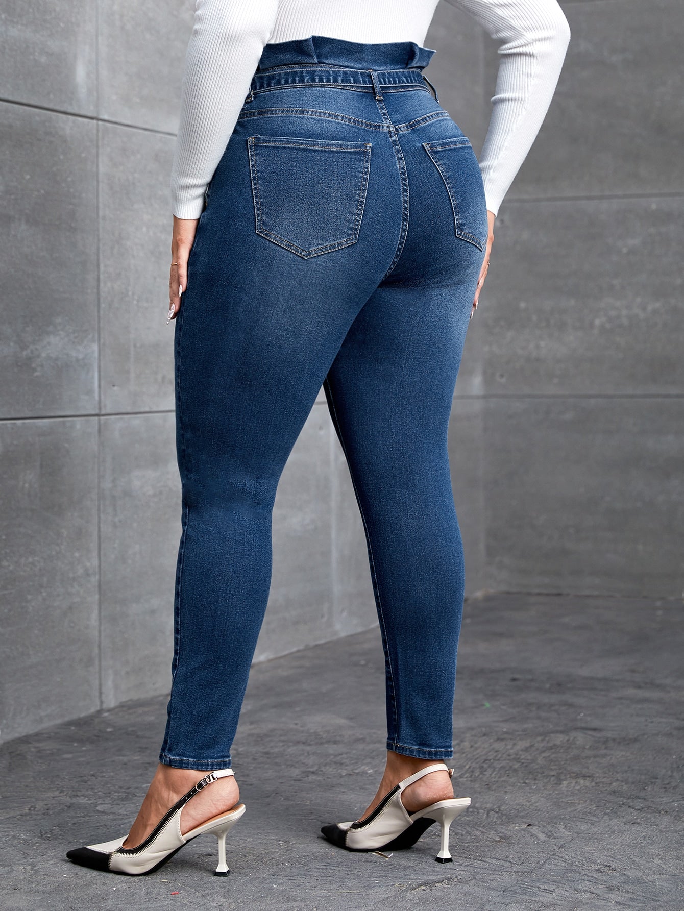 Plus* Paperbag Waist Belted Skinny Jeans