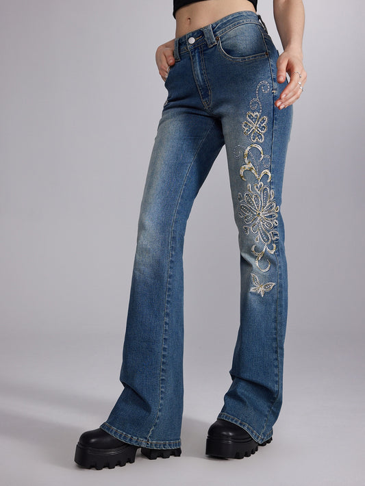 Fairycore Butterfly Embroidery Jeans